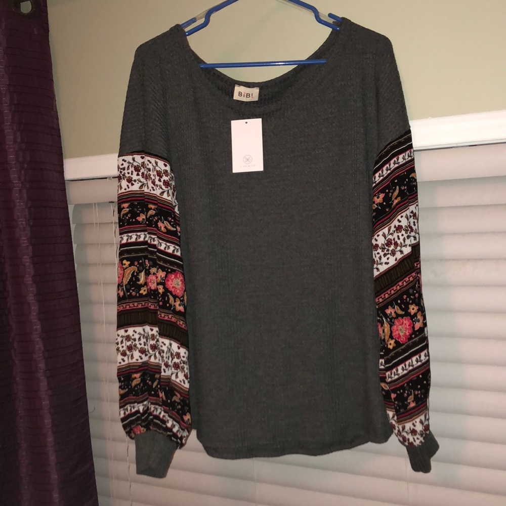 Balloon sleeve waffle knit top